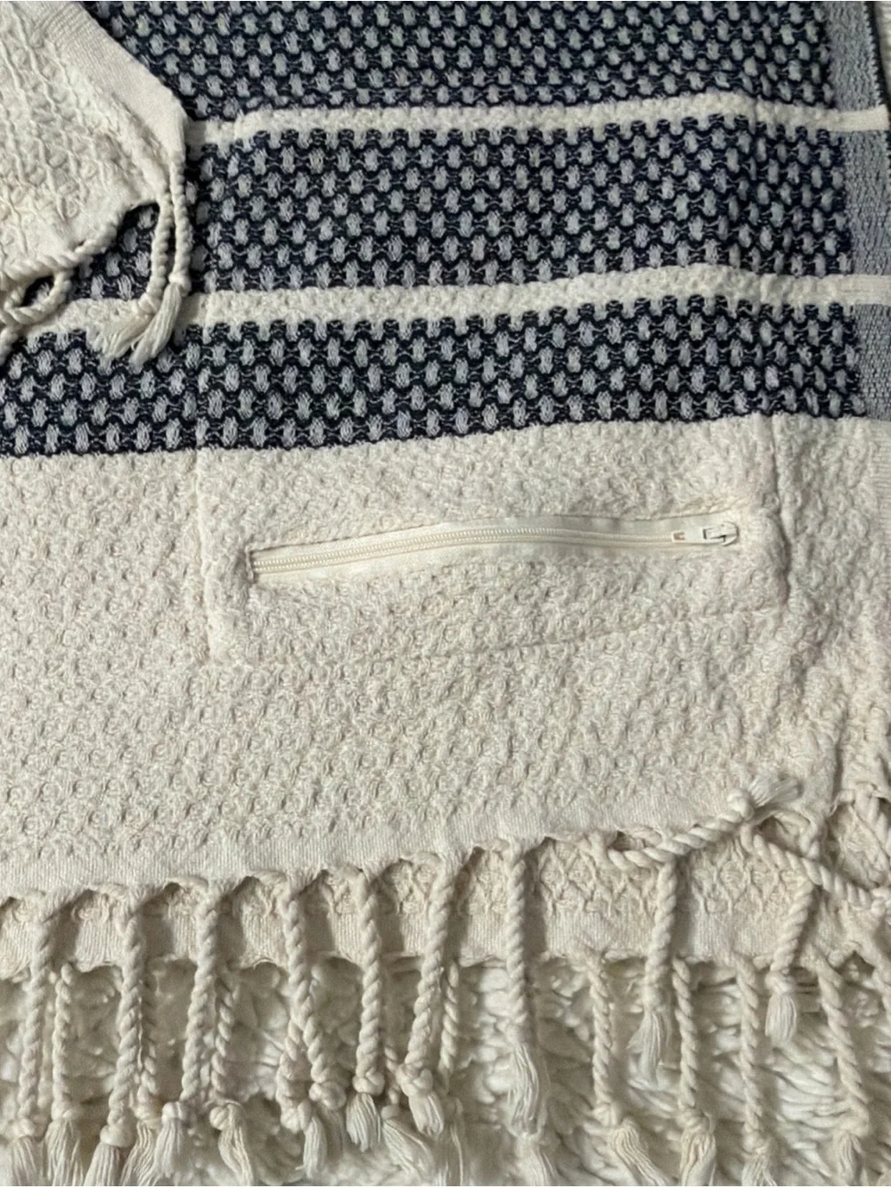 Sand cloud 100% organic Striped Cotton Throw Blanket in Cream, Navy and Red